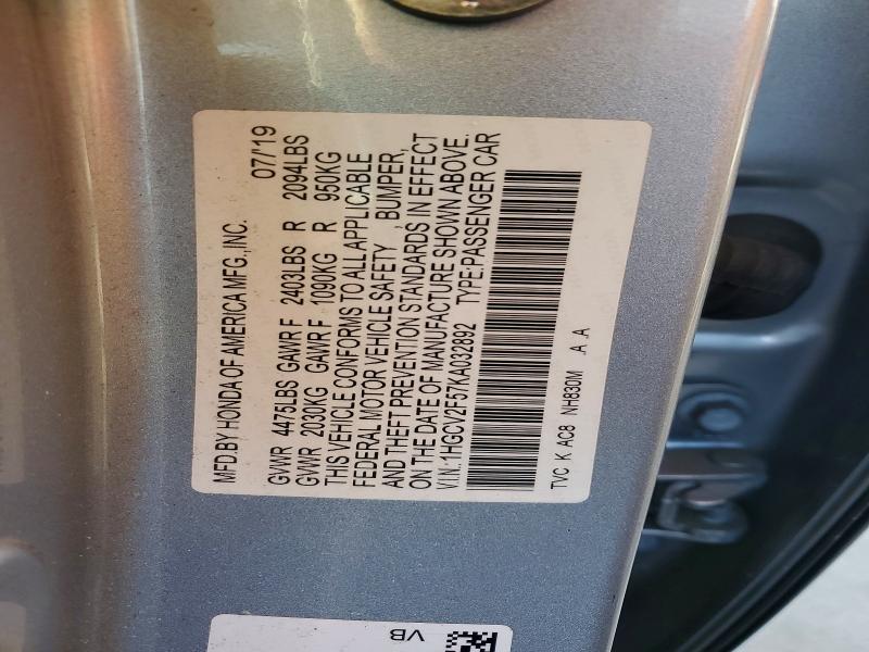 99031155 :رقم المزاد ، 1HGCV2F57KA032892 vin ، 2019 Honda Accord مزاد بيع