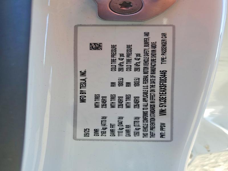 75404725 :رقم المزاد ، 5YJ3E1EAXSF083446 vin ، 2025 Tesla Model 3 مزاد بيع