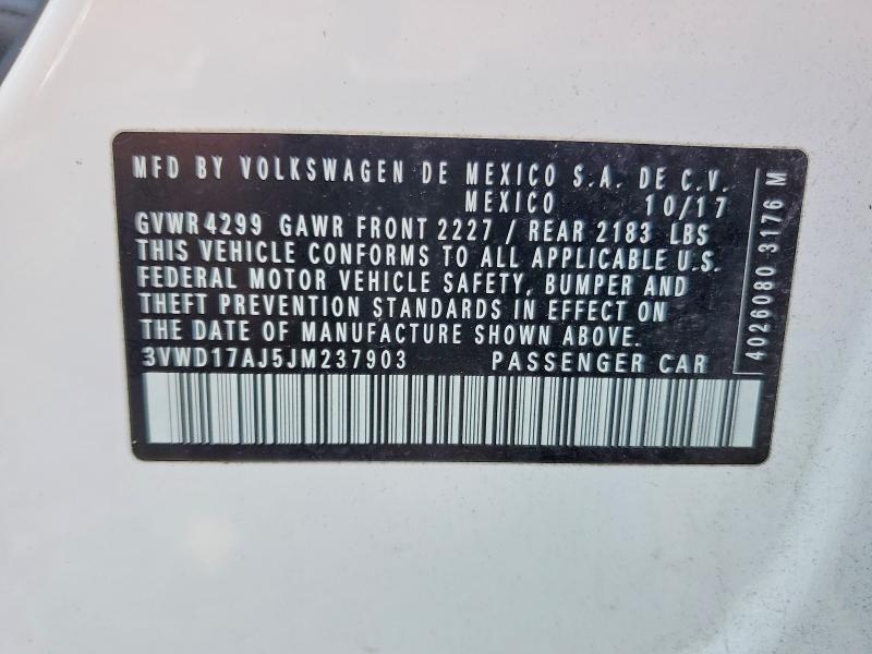 99543105 :رقم المزاد ، 3VWD17AJ5JM237903 vin ، 2018 Volkswagen Jetta مزاد بيع