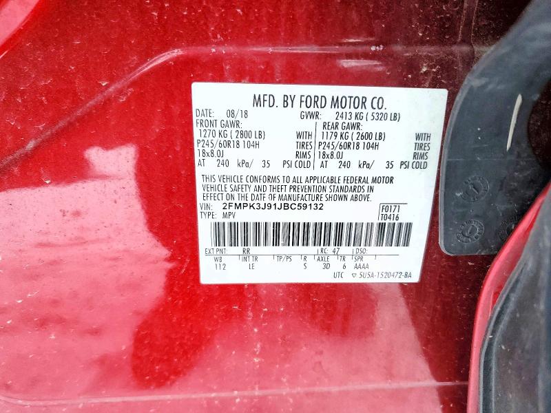 Aukcja sprzedaży 2018 Ford Edge Sel, vin: 2FMPK3J91JBC59132, numer aukcji: 55553175