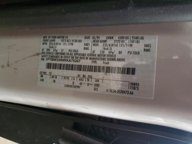 Aukcja sprzedaży 2024 Ford Transit, vin: 1FTBW3X89RKA75267, numer aukcji: 98865535