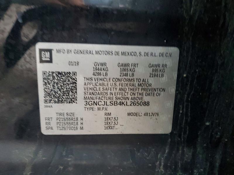 2019 Chevrolet Trax მანქანა იყიდება აუქციონზე, vin: 3GNCJLSB4KL265088, აუქციონის ნომერი: 99802935