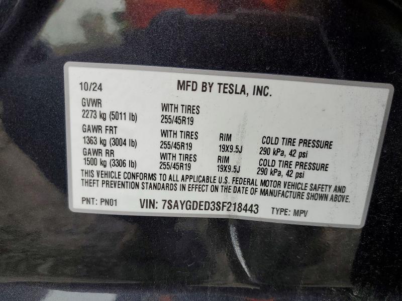 Продажа на аукционе авто 2025 Tesla Model Y, vin: 7SAYGDED3SF218443, номер лота: 99562995