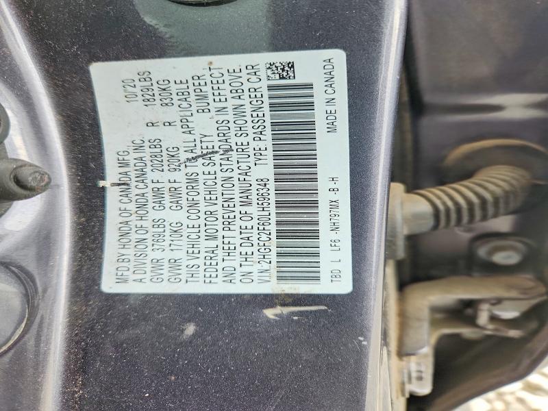 98601905 :رقم المزاد ، 2HGFC2F60LH596348 vin ، 2020 Honda Civic مزاد بيع
