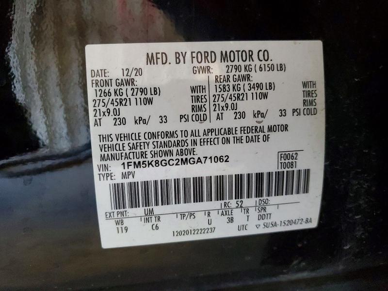 99229335 :رقم المزاد ، 1FM5K8GC2MGA71062 vin ، 2021 Ford Explorer مزاد بيع