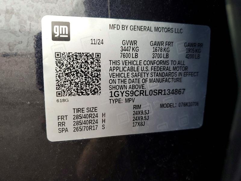 98717045 :رقم المزاد ، 1GYS9CRL0SR134867 vin ، 2025 Cadillac Escalade مزاد بيع