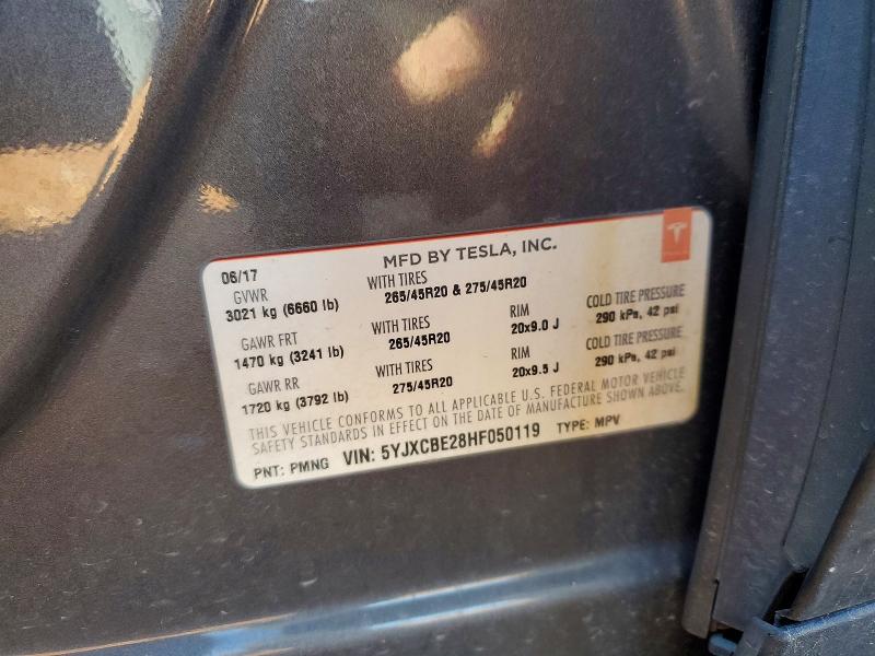 73398905 :رقم المزاد ، 5YJXCBE28HF050119 vin ، 2017 Tesla Model X مزاد بيع