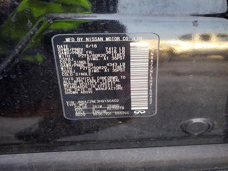 Aukcja sprzedaży 2017 Infiniti Qx80, vin: JN8AZ2NE3H9150402, numer aukcji: 72252505