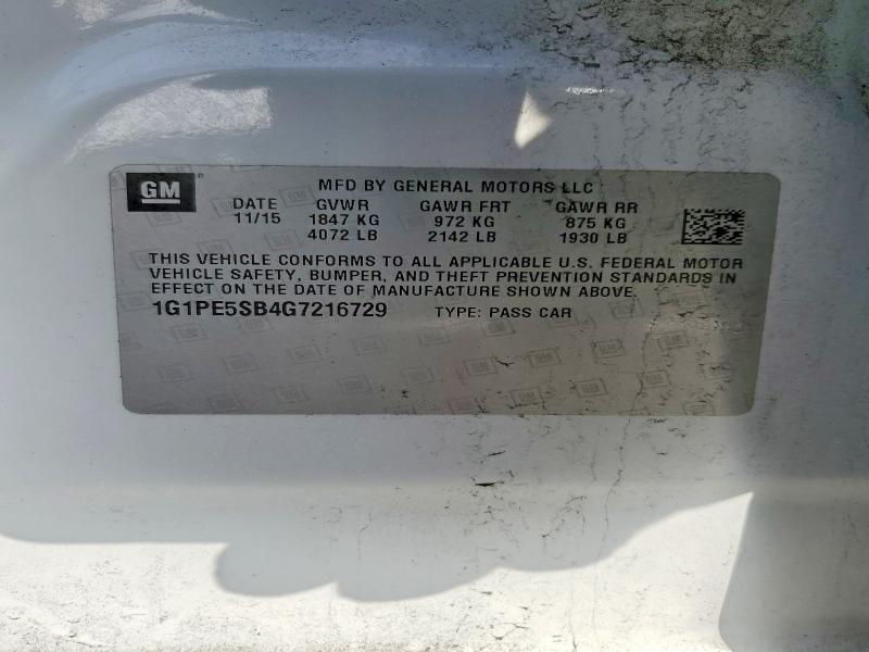 2016 Chevrolet Cruze მანქანა იყიდება აუქციონზე, vin: 1G1PE5SB4G7216729, აუქციონის ნომერი: 99799925