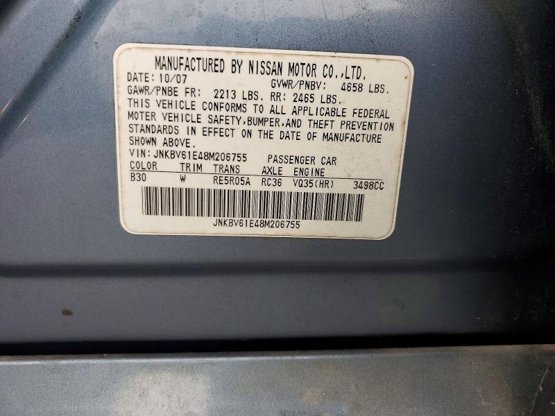 98891045 :رقم المزاد ، JNKBV61E48M206755 vin ، 2008 Infiniti G35 مزاد بيع