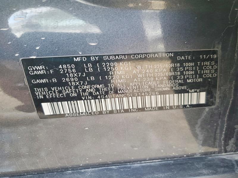2020 Subaru Outback Li მანქანა იყიდება აუქციონზე, vin: 4S4BTANC5L3145266, აუქციონის ნომერი: 74283635