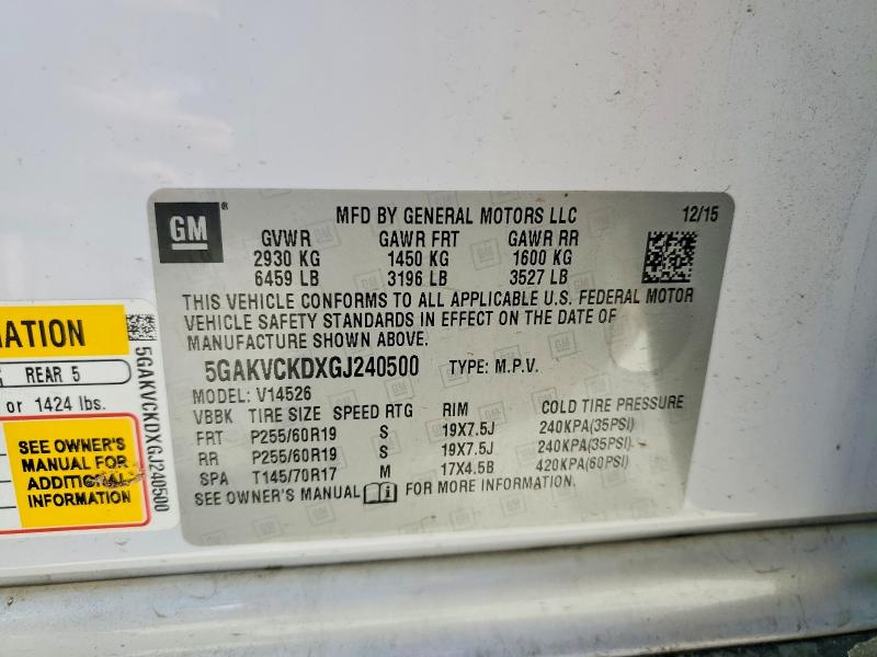 Auction sale of the 2016 Buick Enclave, vin: 5GAKVCKDXGJ240500, lot number: 74711115