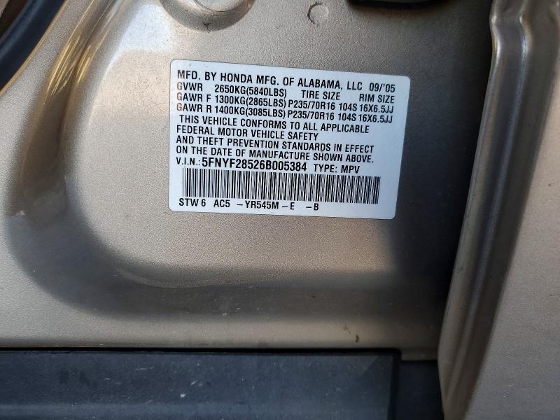 Продажа на аукционе авто 2006 Honda Pilot, vin: 5FNYF28526B005384, номер лота: 73915355