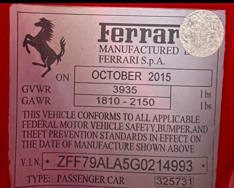 2016 Ferrari 488 Gtb მანქანა იყიდება აუქციონზე, vin: ZFF79ALA5G0214993, აუქციონის ნომერი: 73332335