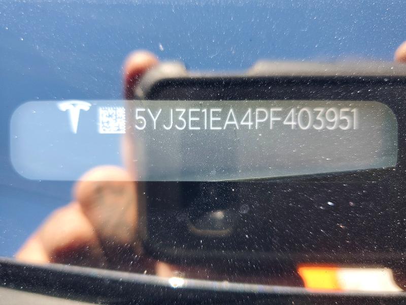 2023 Tesla Model 3 მანქანა იყიდება აუქციონზე, vin: 5YJ3E1EA4PF403951, აუქციონის ნომერი: 99574055