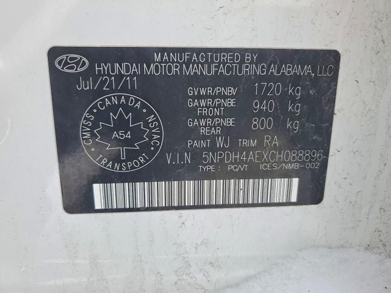 Aukcja sprzedaży 2012 Hyundai Elantra, vin: 5NPDH4AEXCH088896, numer aukcji: 75029255