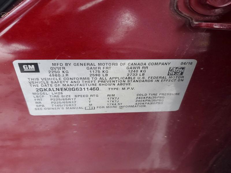 2016 Gmc Terrain მანქანა იყიდება აუქციონზე, vin: 2GKALNEK8G6311460, აუქციონის ნომერი: 72536925
