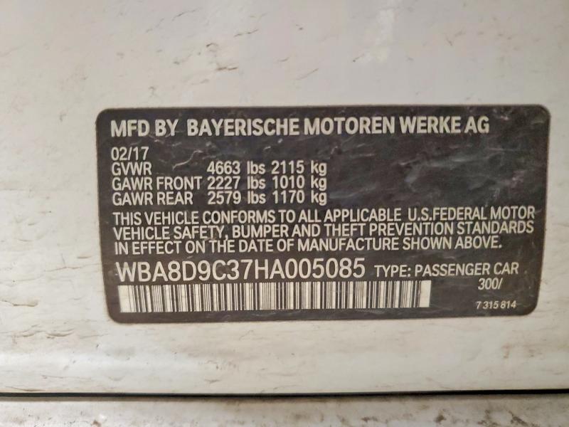 Aukcja sprzedaży 2017 Bmw 330, vin: WBA8D9C37HA005085, numer aukcji: 99027705