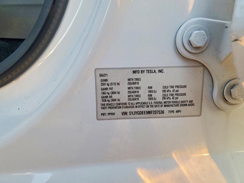 75188665 :رقم المزاد ، 5YJYGDEE9MF207536 vin ، 2021 Tesla Model Y مزاد بيع