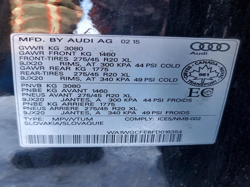 99173125 :رقم المزاد ، WA1WGCFE6FD016354 vin ، 2015 Audi Q7 مزاد بيع