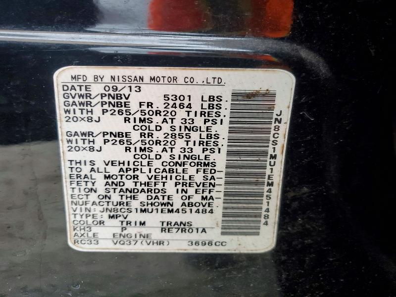 Aukcja sprzedaży 2014 Infiniti Qx70, vin: JN8CS1MU1EM451484, numer aukcji: 75500615