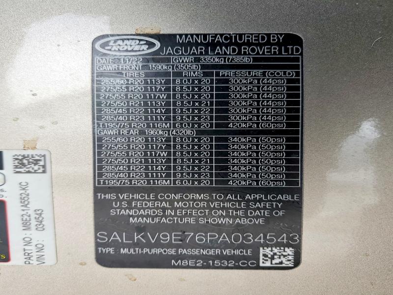 Продаж на аукціоні авто 2023 Land Rover Range Rover, vin: SALKV9E76PA034543, номер лоту: 74903965