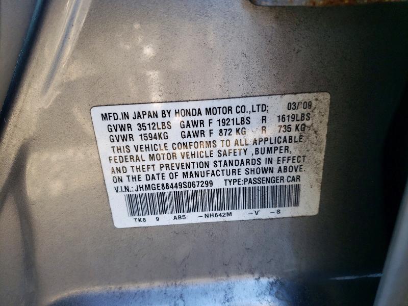 72107985 :رقم المزاد ، JHMGE88449S067299 vin ، 2009 Honda Fit مزاد بيع