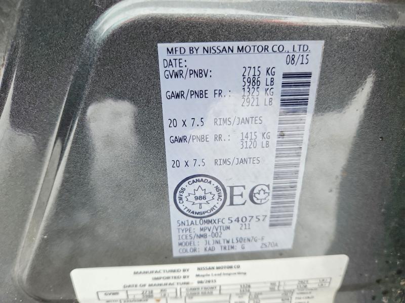 72964295 :رقم المزاد ، 5N1AL0MMXFC540757 vin ، 2015 Infiniti Qx60 مزاد بيع