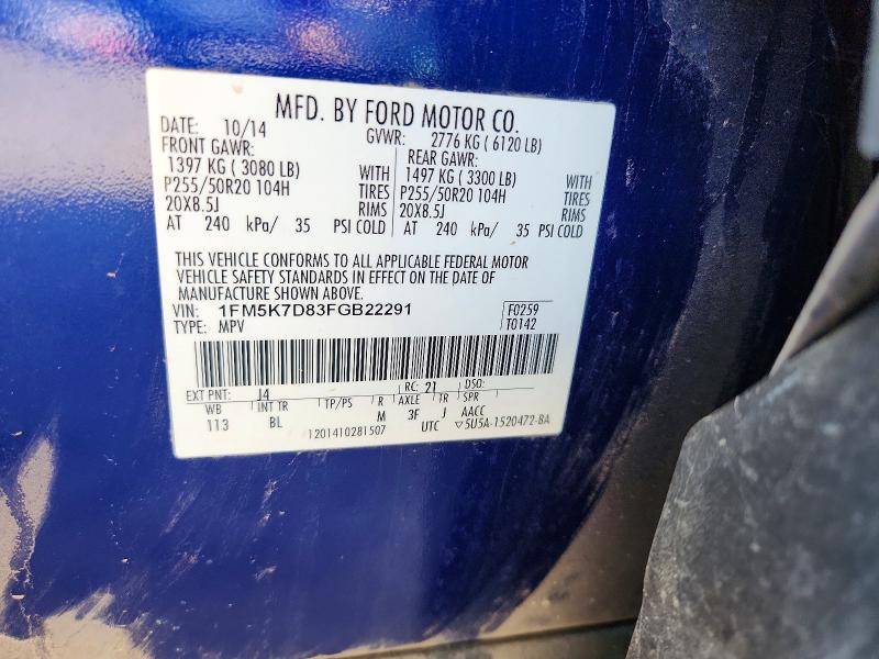 Aukcja sprzedaży 2015 Ford Explorer, vin: 1FM5K7D83FGB22291, numer aukcji: 74320005
