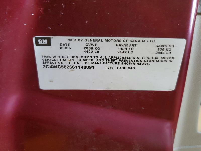 2006 Buick Lacrosse მანქანა იყიდება აუქციონზე, vin: 2G4WC582661140891, აუქციონის ნომერი: 75057795