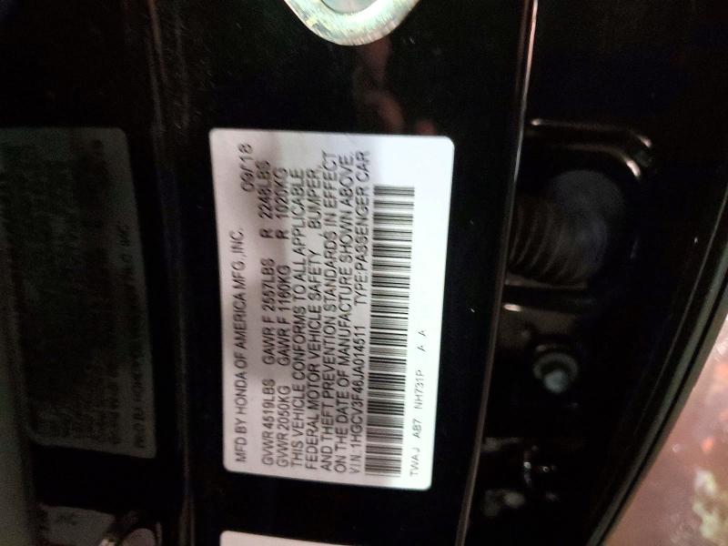 73869995 :رقم المزاد ، 1HGCV3F46JA014511 vin ، 2018 Honda Accord مزاد بيع