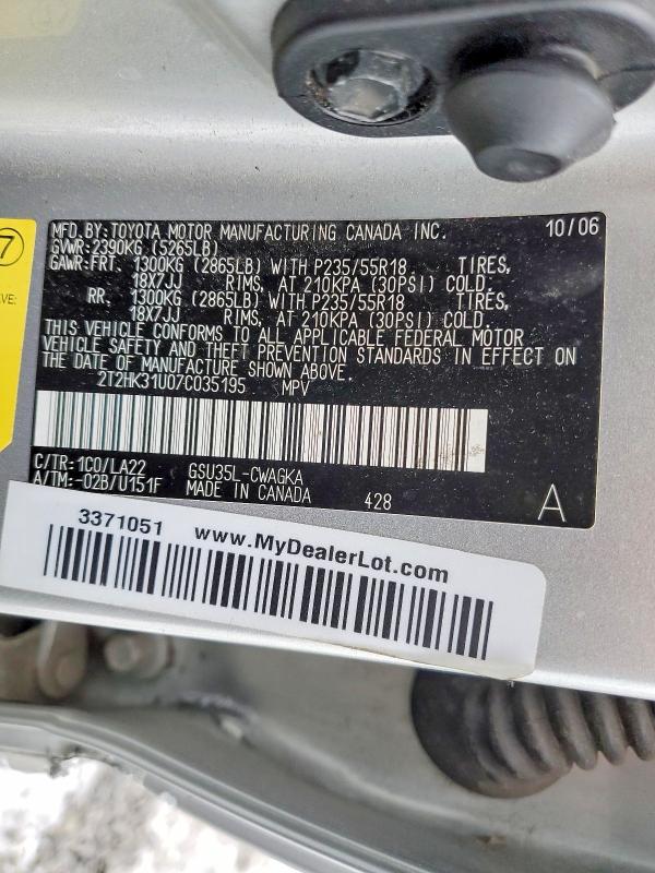 Aukcja sprzedaży 2007 Lexus Rx, vin: 2T2HK31U07C035195, numer aukcji: 99129855