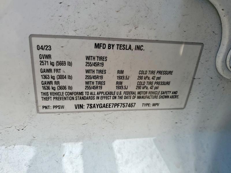 2023 Tesla Model Y მანქანა იყიდება აუქციონზე, vin: 7SAYGAEE7PF757467, აუქციონის ნომერი: 74088635