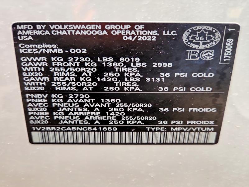 Продажа на аукционе авто 2022 Volkswagen Atlas, vin: 1V2BR2CA5NC541659, номер лота: 74214385