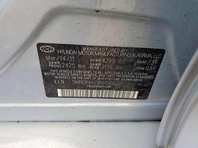 2011 Hyundai Sonata მანქანა იყიდება აუქციონზე, vin: 5NPEB4AC4BH264005, აუქციონის ნომერი: 73037685