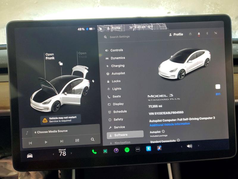 2020 Tesla Model 3 მანქანა იყიდება აუქციონზე, vin: 5YJ3E1EA8LF804560, აუქციონის ნომერი: 74500325