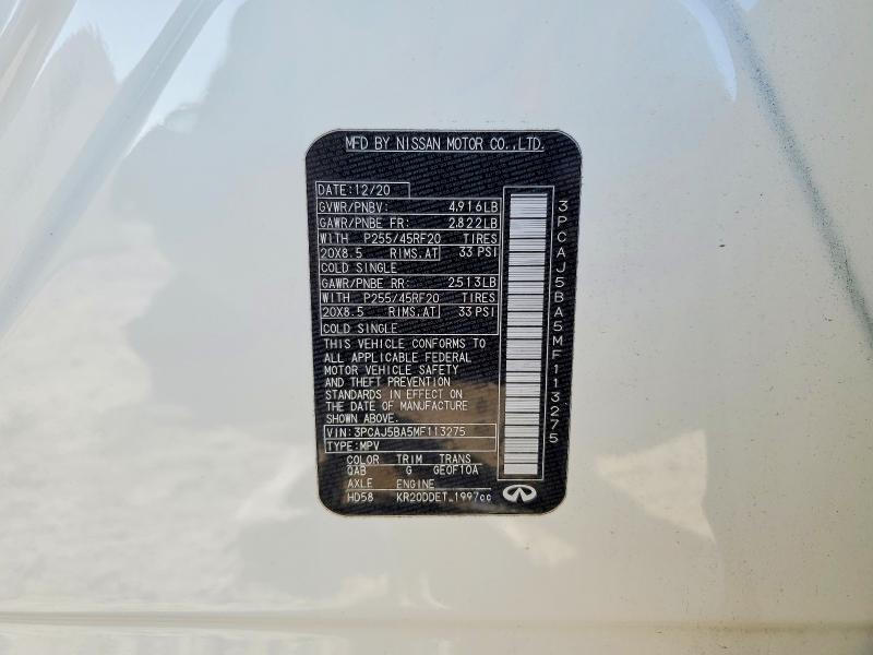 Aukcja sprzedaży 2021 Infiniti Qx50, vin: 3PCAJ5BA5MF113275, numer aukcji: 74146675