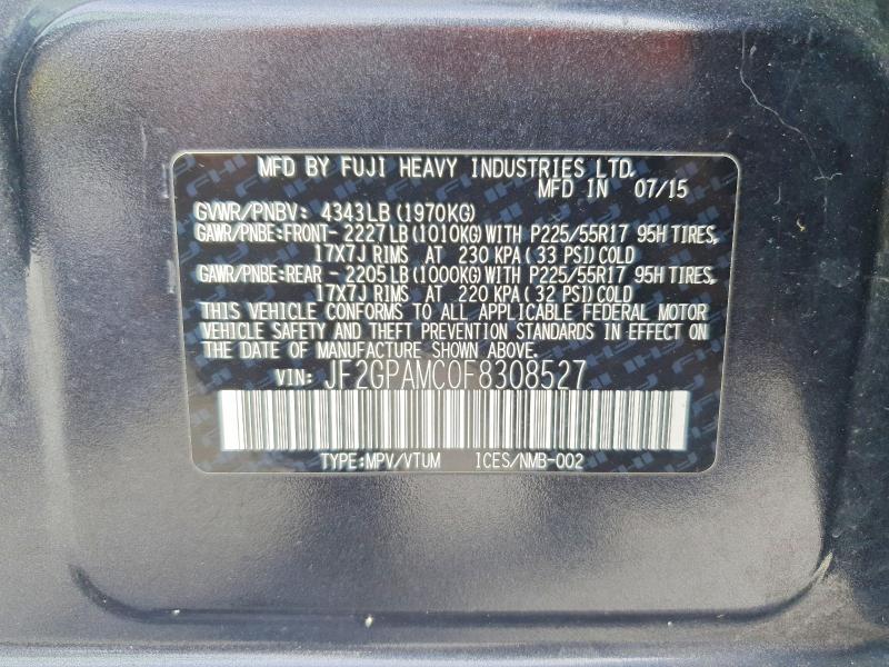 2015 Subaru Xv Crosstrek მანქანა იყიდება აუქციონზე, vin: JF2GPAMC0F8308527, აუქციონის ნომერი: 99209575
