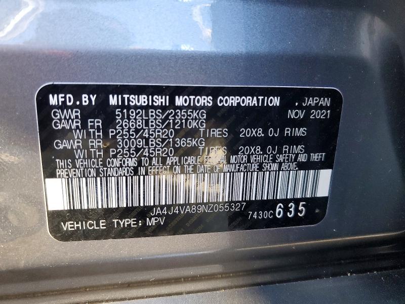 97874185 :رقم المزاد ، JA4J4VA89NZ055327 vin ، 2022 Mitsubishi Outlander مزاد بيع
