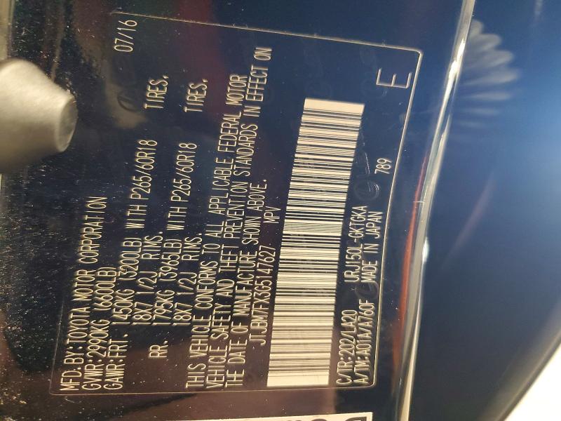 73755925 :رقم المزاد ، JTJBM7FX3G5147627 vin ، 2016 Lexus Gx مزاد بيع
