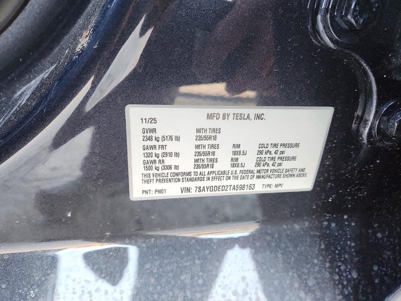 Aukcja sprzedaży 2026 Tesla Model Y, vin: 7SAYGDED2TA598163, numer aukcji: 74663175