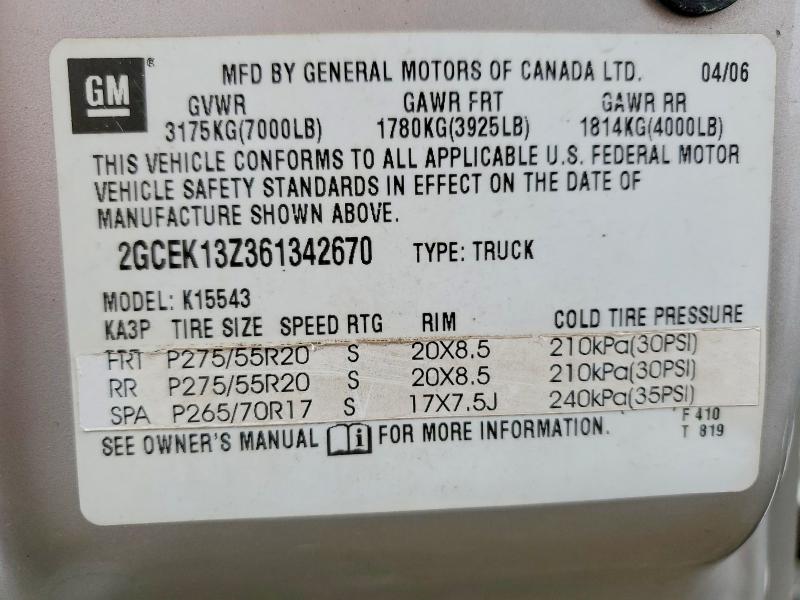 72725645 :رقم المزاد ، 2GCEK13Z361342670 vin ، 2006 Chevrolet Silverado مزاد بيع
