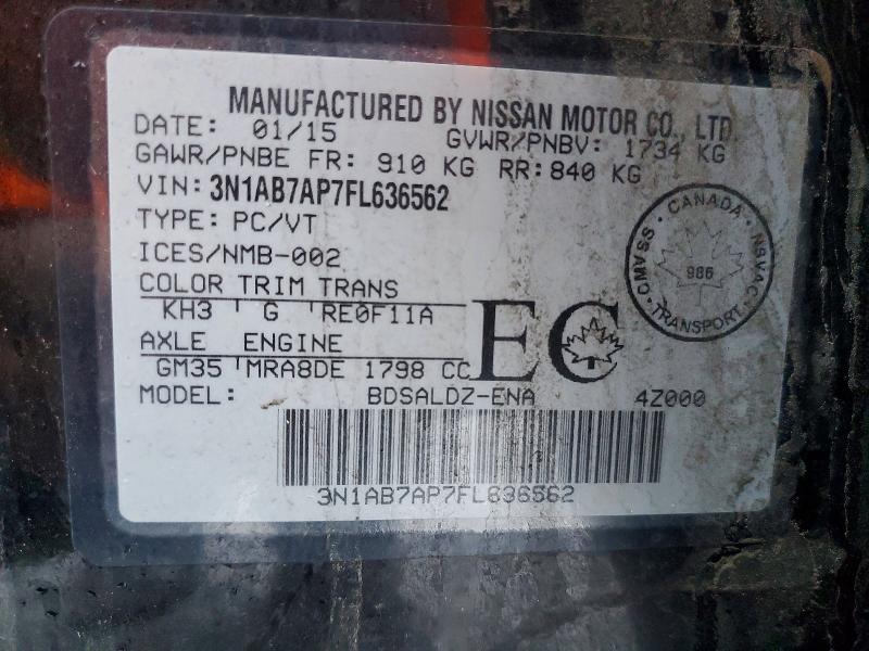 Продажа на аукционе авто 2015 Nissan Sentra S, vin: 3N1AB7AP7FL636562, номер лота: 99236175