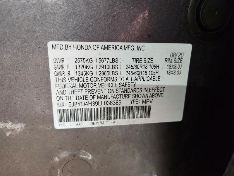 Aukcja sprzedaży 2020 Acura Mdx, vin: 5J8YD4H39LL038389, numer aukcji: 74002275