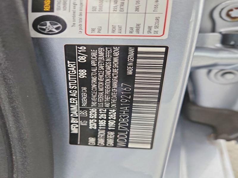 72116625 :رقم المزاد ، WDDLJ7DB3HA192167 vin ، 2017 Mercedes-benz Cls مزاد بيع