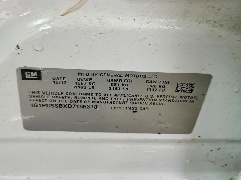98017365 :رقم المزاد ، 1G1PG5SBXD7165310 vin ، 2013 Chevrolet Cruze مزاد بيع