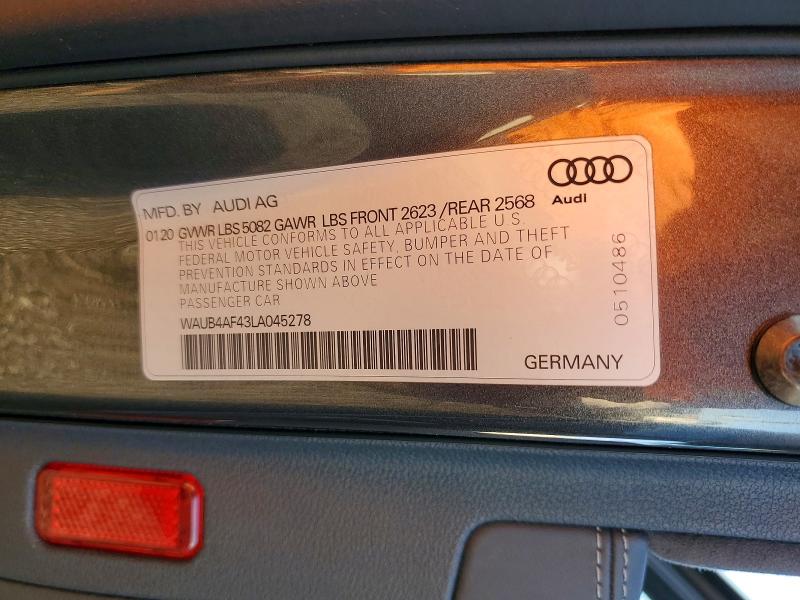 Продаж на аукціоні авто 2020 Audi S4, vin: WAUB4AF43LA045278, номер лоту: 73622175