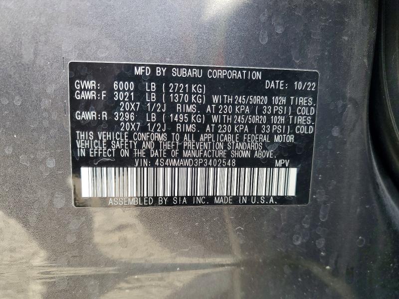 Aukcja sprzedaży 2023 Subaru Ascent, vin: 4S4WMAWD3P3402548, numer aukcji: 74144965