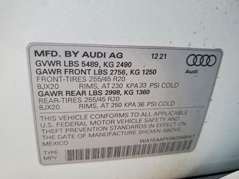 Продажа на аукционе авто 2022 Audi Q5, vin: WA1EAAFY0N2049047, номер лота: 72802085