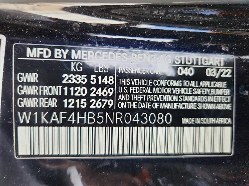 Продажа на аукционе авто 2022 Mercedes-benz C, vin: W1KAF4HB5NR043080, номер лота: 97963645